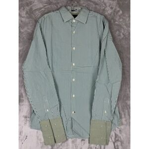 Banana Republic Fitted Mens‎ Striped Button Down Dress Shirt Green White M